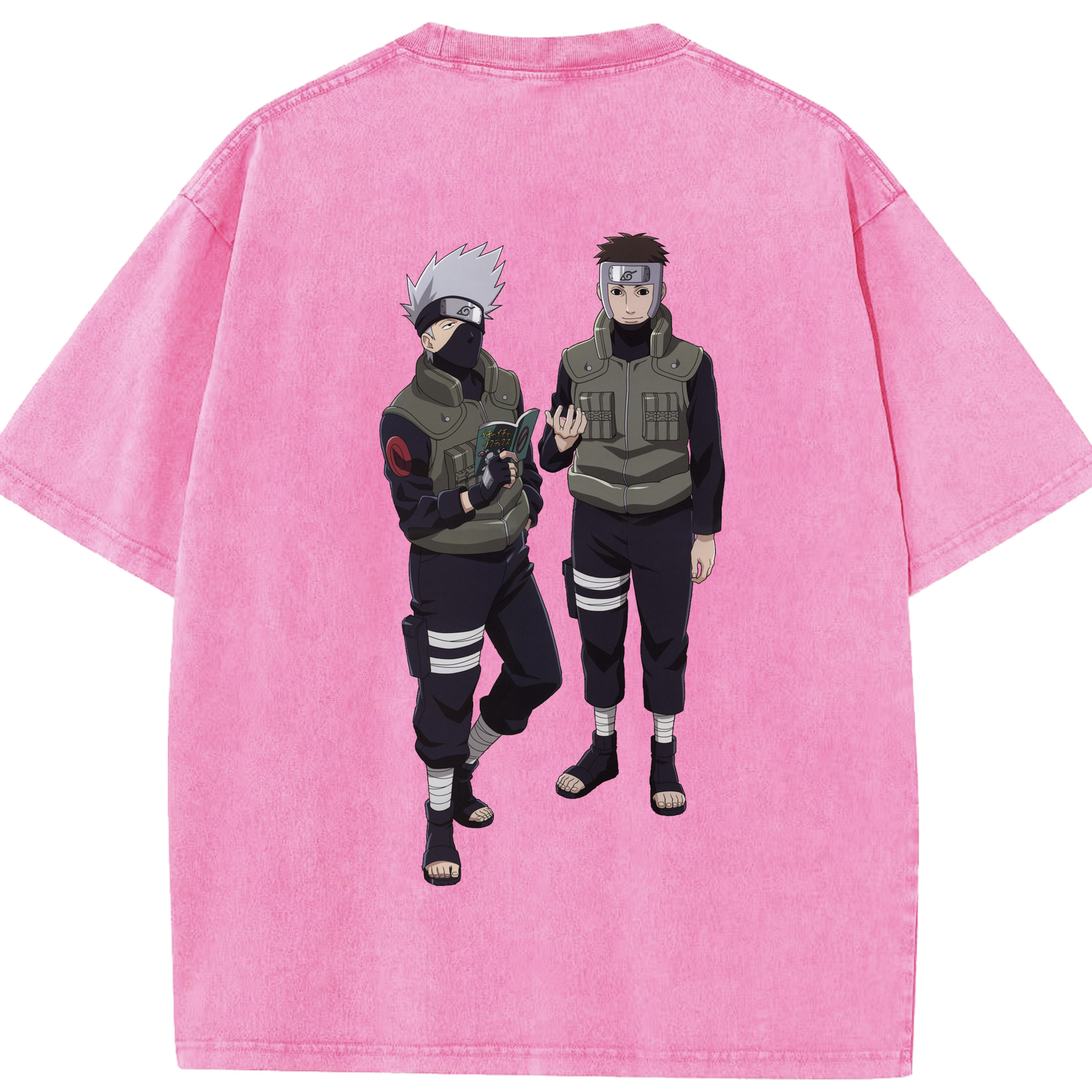 （画像用） NARUTO -ナルト- はたけ カカシ Hatake Kakashi 綿100% ヴィンテージ風 半袖Tシャツ（背面プリント）